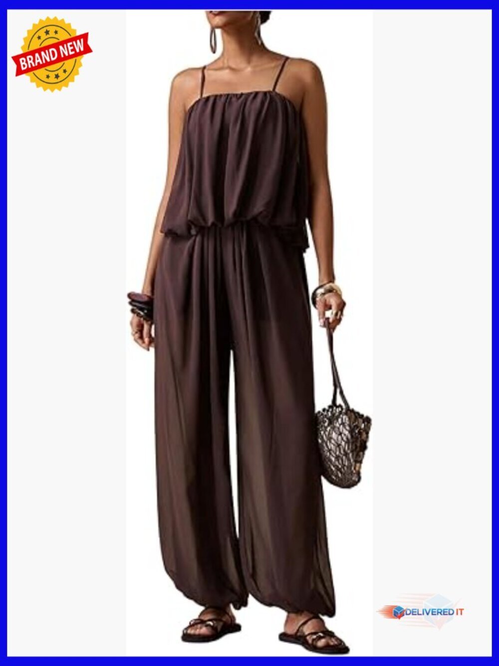 2 piece matching set: bubble camisole top and baggy pants